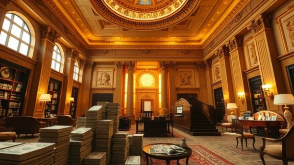 Opulent bank interior symbolizing wealth and abundance.