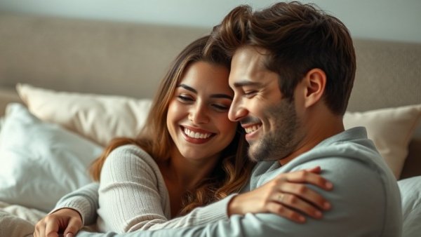 Intimate moment promoting health and wellness in a cozy bedroom.