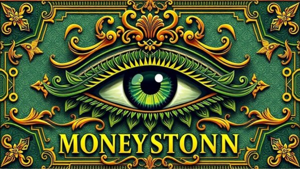 Billionaire frequency ornate money-themed design and text overlay.