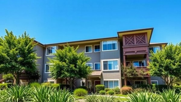 Florida apartment complex amidst fire safety inspection concerns, blue sky backdrop.