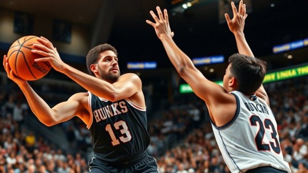 Intense NBA game summary with player shooting over defender.