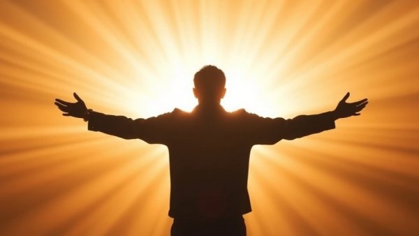 Silhouetted figure embracing light, depicting manifesting energy, empowerment.