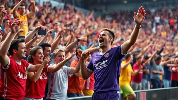 MLS fans celebrating with player during soccer match 2027.