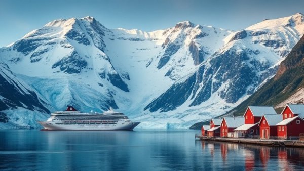 Scenic Views of Norway in Winter with snowy mountains and fjord.