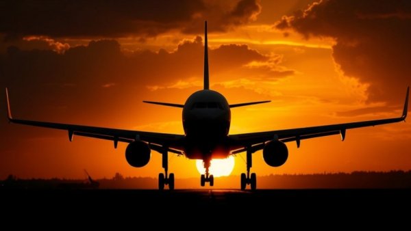 Silhouette of airplane during sunset symbolizing expensive airplane ticket.