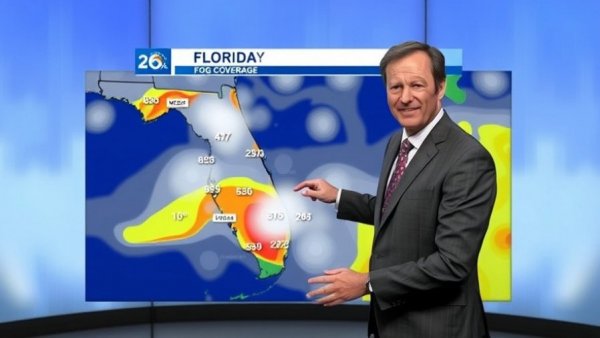 Central Florida Weather Updates presentation with fog coverage map.