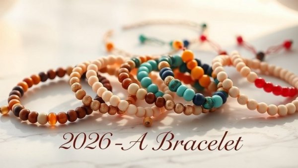 Bracelets for energy alignment on a marble surface with text overlay.