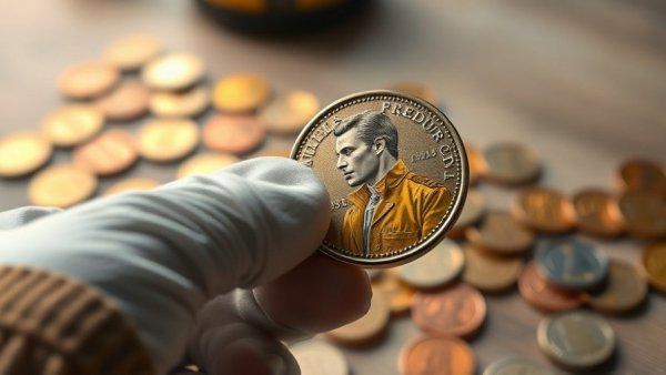 Freddie Mercury commemorative coin held in a gloved hand, detailed design.