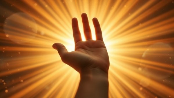 Manifest money concept with radiant hand reaching out to receive.