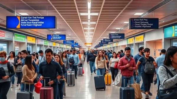 Orlando Airport scene with travelers, discussing in-house police unit.