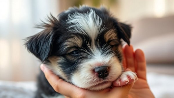 Pet Care on a Budget: adorable puppy receiving gentle care indoors.