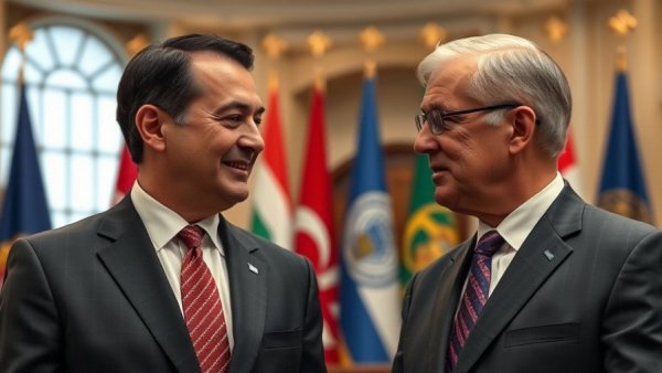 Two men in suits discuss in front of national flags, symbolizing the Africa G20 summit.