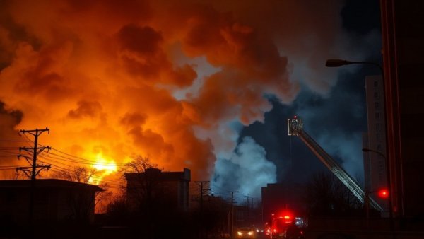 Firefighters battle Orange County fire at night, dense smoke visible.