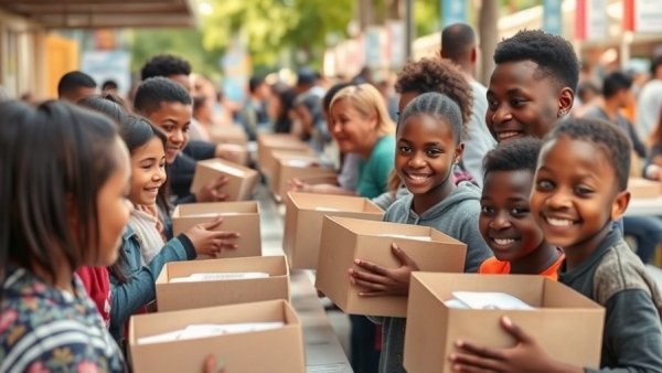 Thanksgiving Meal Kits for Families community event with food box distribution.