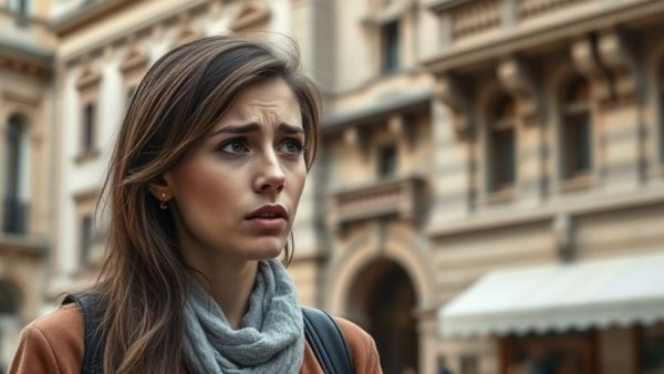 Concerned young woman discusses US-backed peace plan fears in Ukraine.