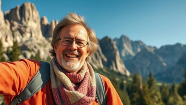 RV travel adventure with scenic mountain view under a bright sky.