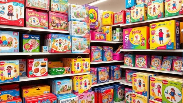 Top gifts for this holiday season, vibrant toys on store shelves.