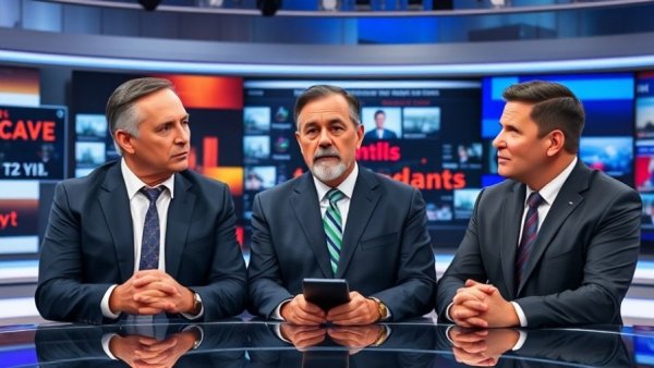 News panel discusses political speech on military orders, vibrant studio setting.