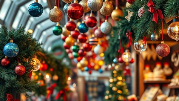 Festive Christmas market filled with colorful ornaments at Central Florida holiday events 2025.