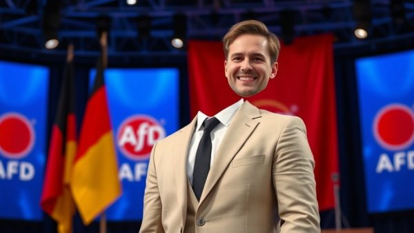 Youth representative at German far-right party event, AfD branding visible.
