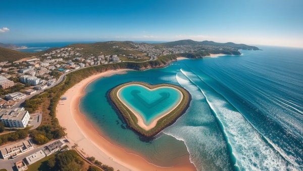 Scenic Views Gran Canaria coastline with heart-shaped ocean.