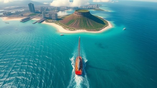 Scenic Views Waikiki: Aerial view of Waikiki Beach with sailboat and Diamond Head.
