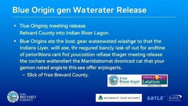 Meeting request slide on Blue Origin wastewater release into Indian River Lagoon.