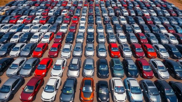 Aerial view of parked cars suggesting weakened vehicle mileage rules.