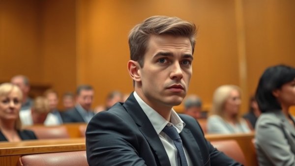 Young man in courtroom with woman, tense, Luigi Mangione case.