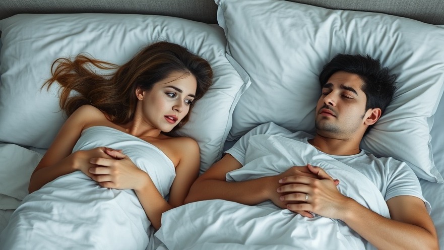 Concerned young couple in bed, focusing on health and wellness in a cozy bedroom.