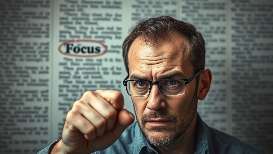 Determined man emphasizing mental focus for Memory Improvement with a dictionary background.