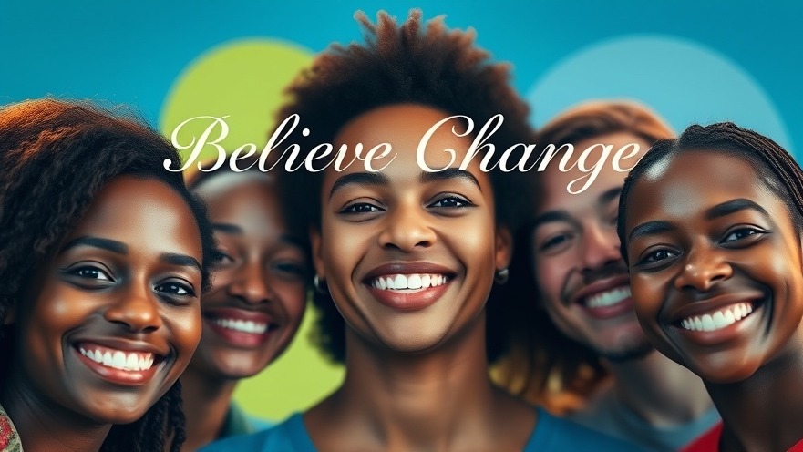 Diverse group smiling in warm light, symbolizing personal growth and positive thinking.