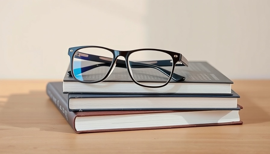 Stylish glasses on books, minimal setup for learning success.