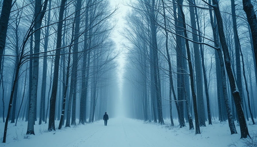 Winter solstice forest walk in snow.