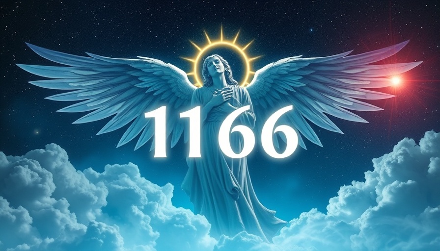 Cosmic angel with text 'Angel Number 1166 Meaning' in a starry background.