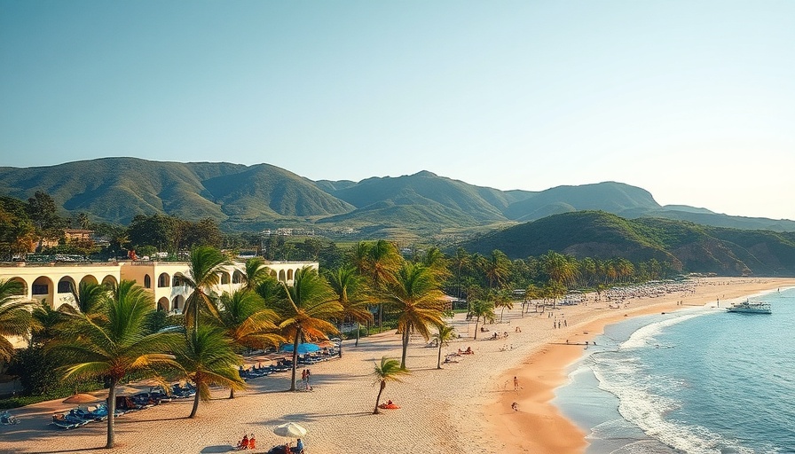 Aerial view of a scenic beach in the USA with vibrant palm trees.
