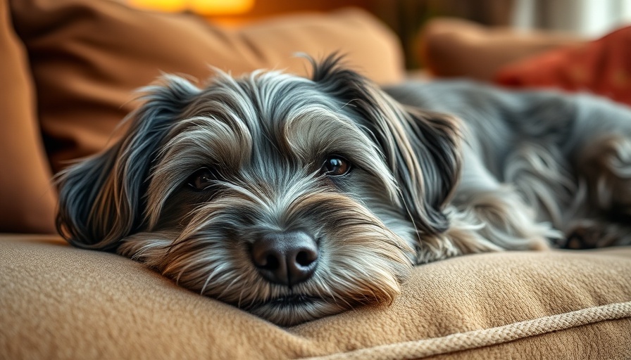 Senior Pet Health: Elderly dog resting comfortably on a couch.