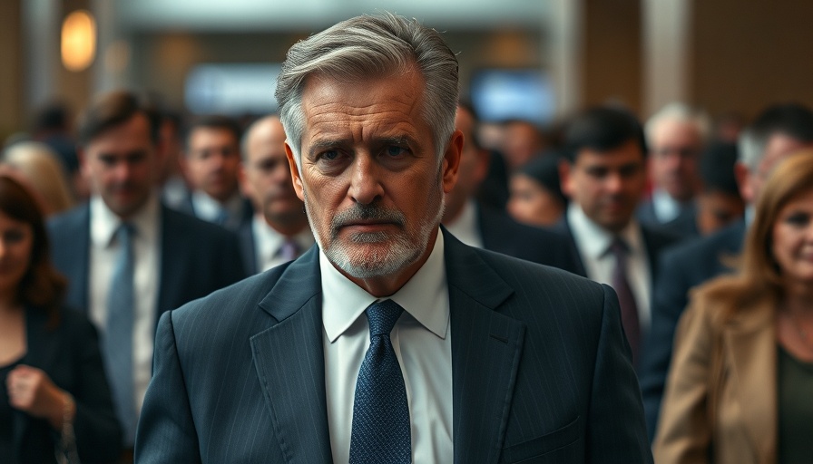 Middle-aged man in a crowd with focused expression, soft lighting.