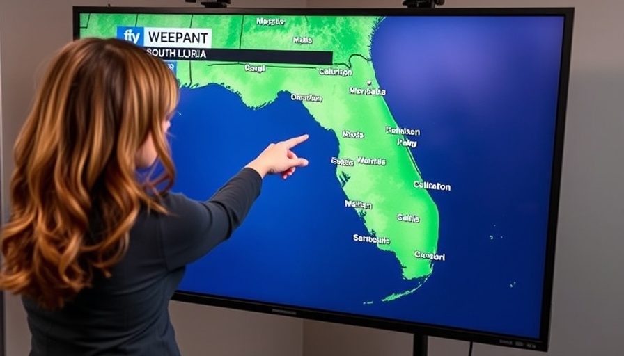 Weather forecaster presenting South Florida updates, map display.