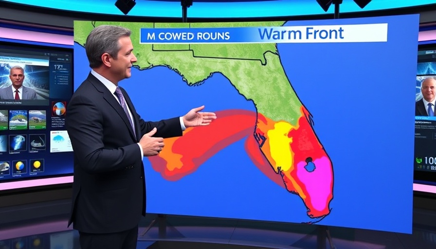 Orlando News weather forecast with warm front map.