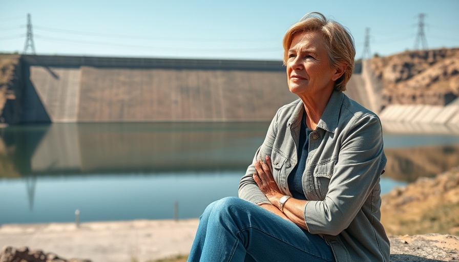 Middle-aged woman reflecting on federal workforce cuts at U.S. dam.