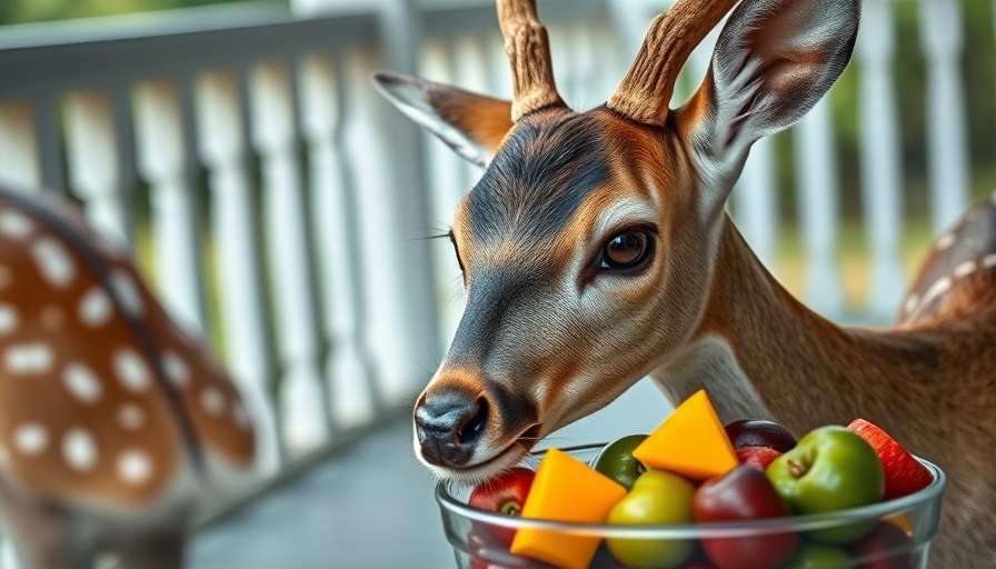 Gentle deer at local animal rescue Ormond Beach eating fruits on a porch.