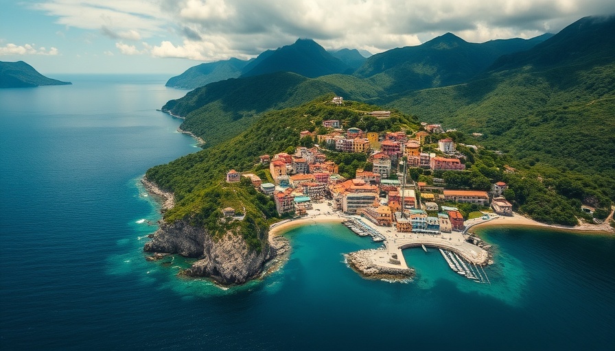4K Aerial Footage of colorful island and lush mountains
