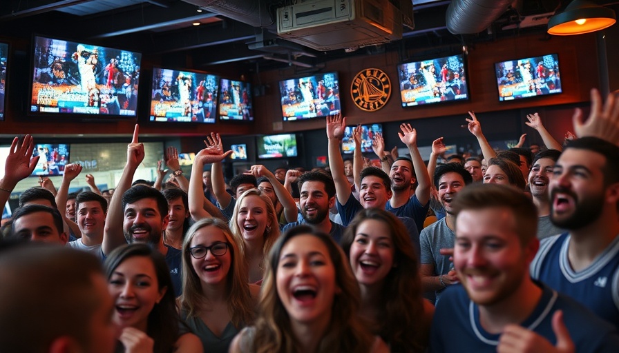 Florida Gator fans cheer at sports bar during March Madness.