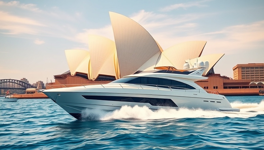 Scenic Views of Sydney Opera House with yacht cruising in bright daylight.