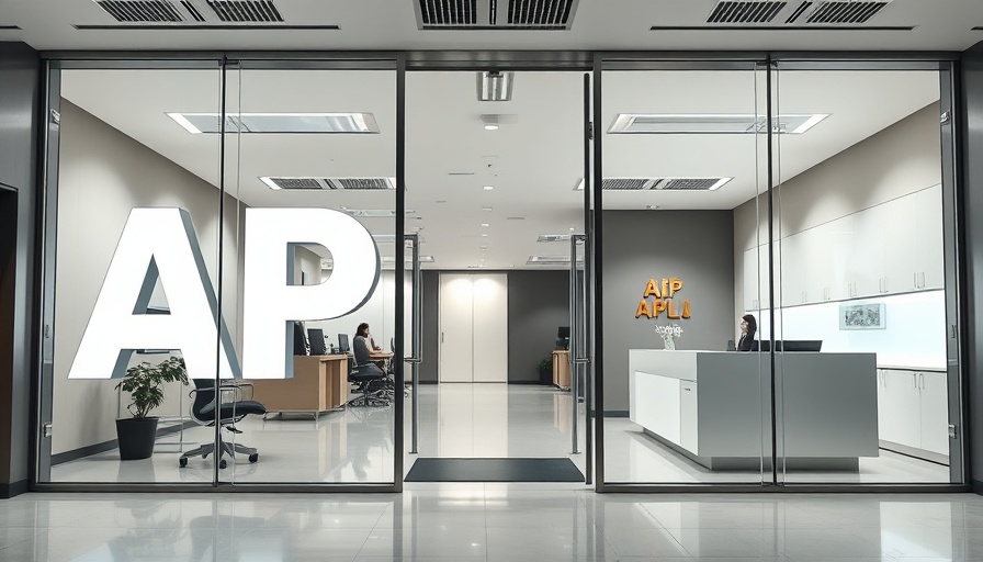 Modern office entrance with AP logo in a bright reception area.