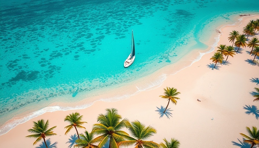 4K aerial footage of Dominica with beach and sailboat.