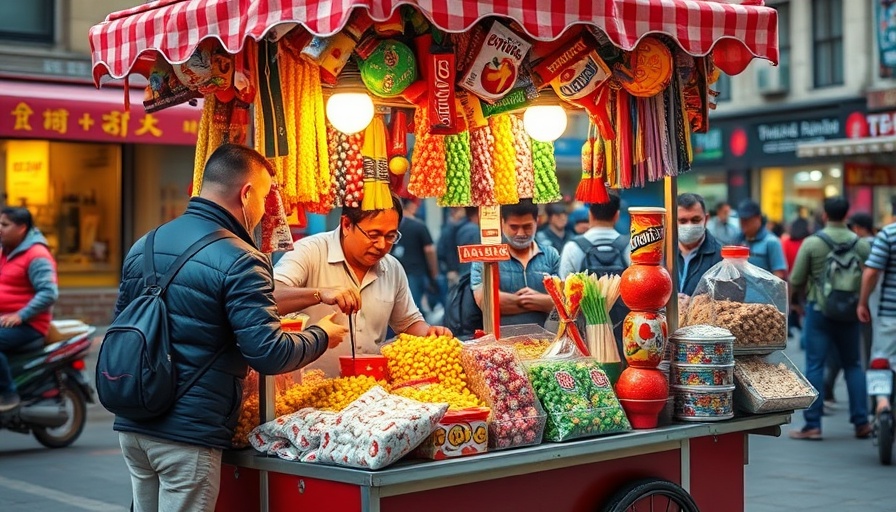 Colorful street food cart with snacks as Mexico bans junk food sales in schools.