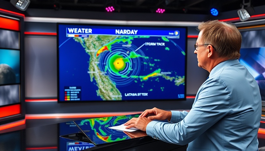 Orlando News anchor analyzing storm on live radar.