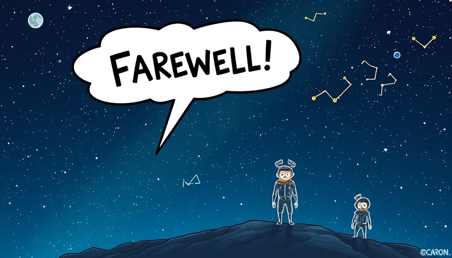 Orion Seasonal Trip cartoon farewell with Orion constellation characters.